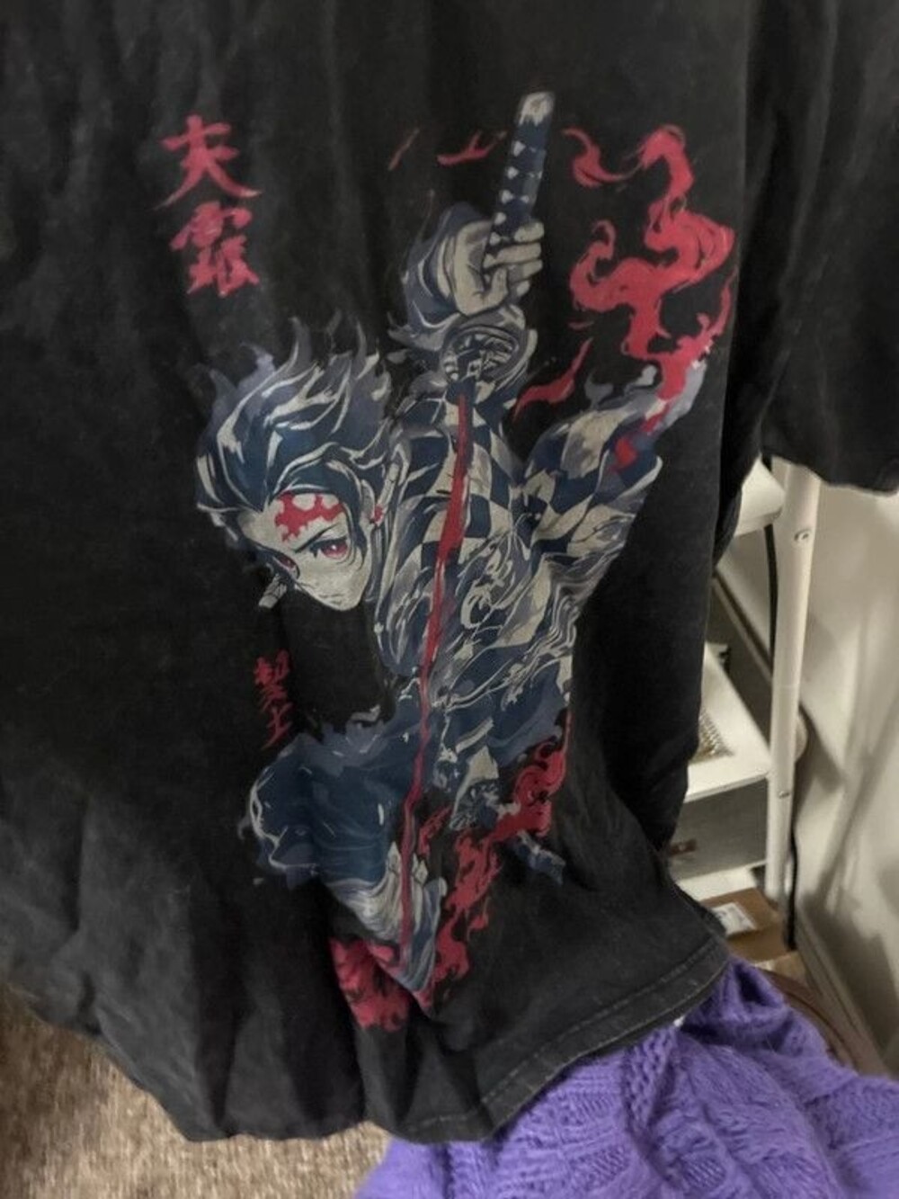 Tanjiro Kamado black men’s women’s adult small tshirt vintage wash demon slayer